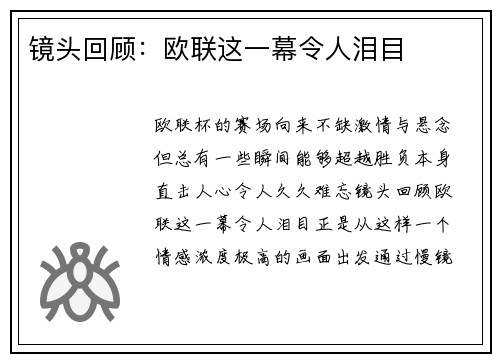 镜头回顾：欧联这一幕令人泪目